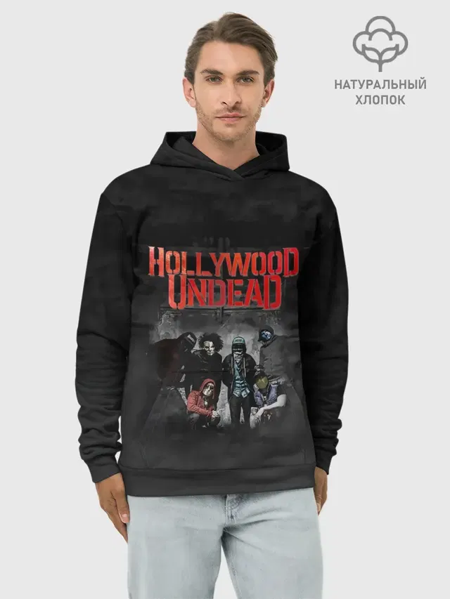 Худи мужской базовый хлопок с принтом «Hollywood Undead - Голливудская нежить»