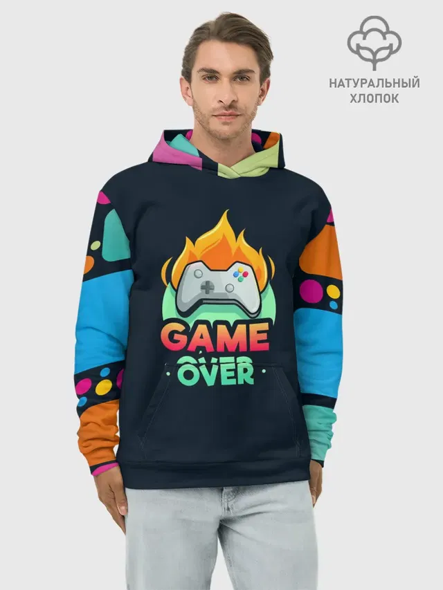 Худи мужской базовый хлопок с принтом «GamePad Over»
