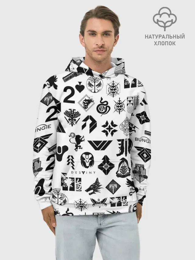 Худи мужской базовый хлопок с принтом «Destiny — DESTINY 2 LOGO PATTERN — ДЕСТИНИ»