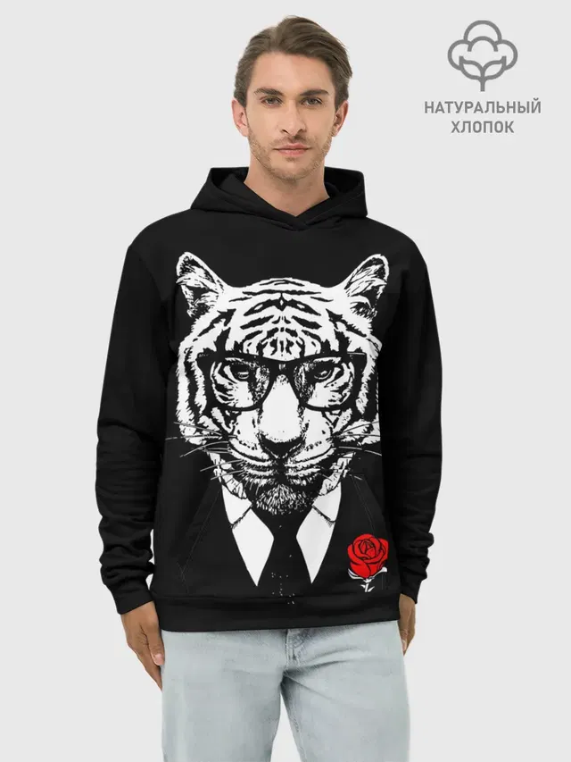 Тигр с красной розой
