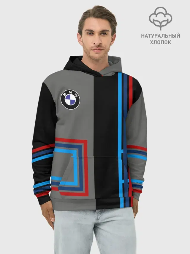 Худи мужской базовый хлопок с принтом «BMW — Автомобиль BMW»