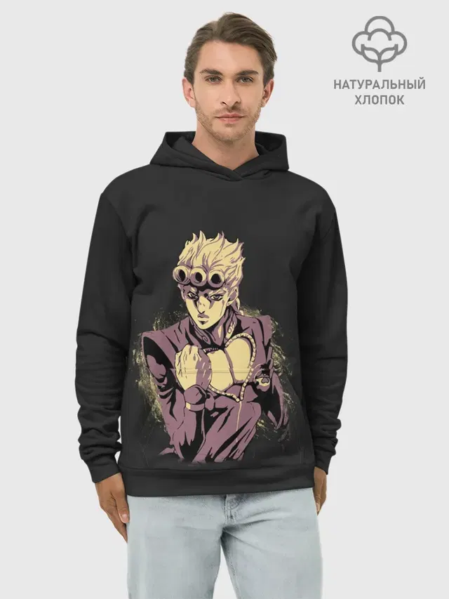Худи мужской базовый хлопок с принтом «ДжоДжо — Giorno Giovanna. Golden Wind»