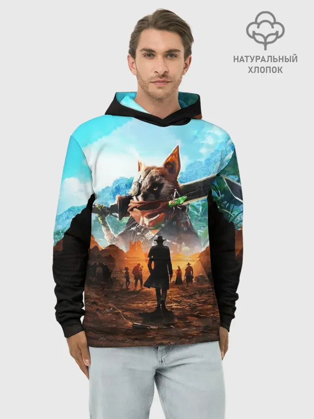 Худи мужской базовый хлопок с принтом «Anthropomorphic animal — Biomutant — Биомутант»