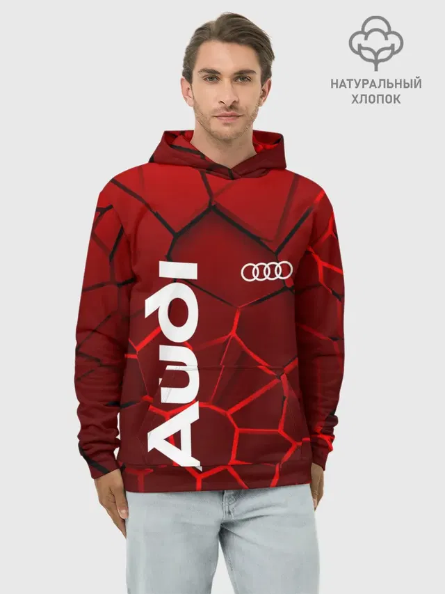 Худи мужской базовый хлопок с принтом «Audi — АУДИ - 3D плиты с подсветкой»