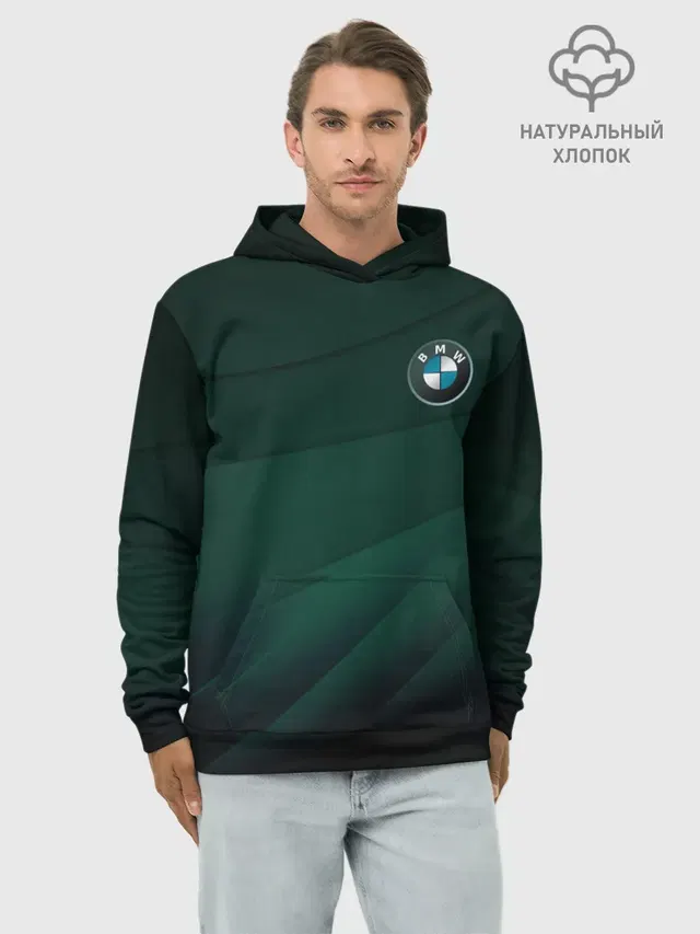 Худи мужской базовый хлопок с принтом «BMW — GREEN BMW»