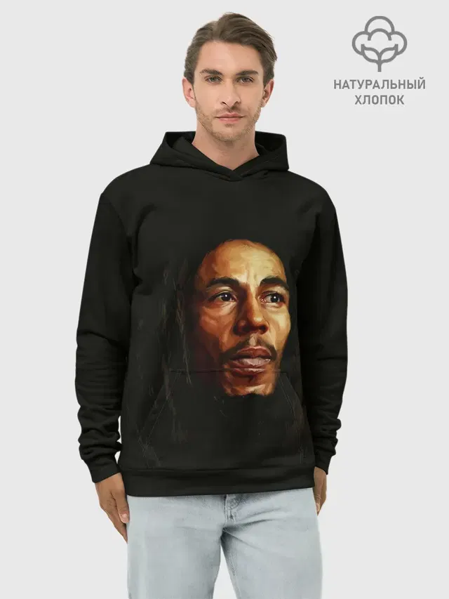 Худи мужской базовый хлопок с принтом «Боб Марли — Bob Marley Art»