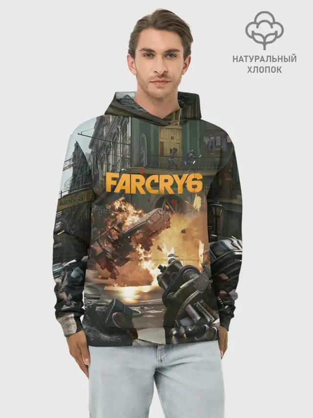 Худи мужской базовый хлопок с принтом «Explosion — Far Cry 6 gameplay art»