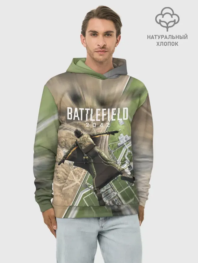 Худи мужской базовый хлопок с принтом «Высадка Battlefield 2042»