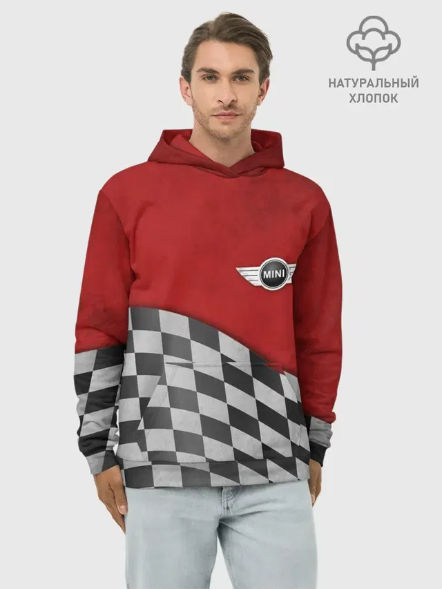 Худи мужской базовый хлопок с принтом «Mini Cooper — Финиш Cooper»