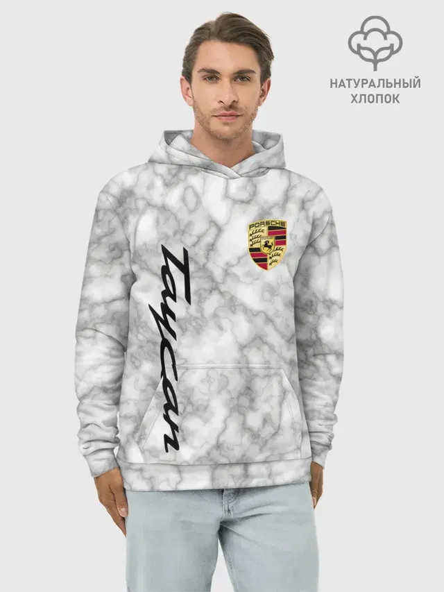 Худи мужской базовый хлопок с принтом «Porsche Taycan — [Porsche Taycan] Как у Литвина»