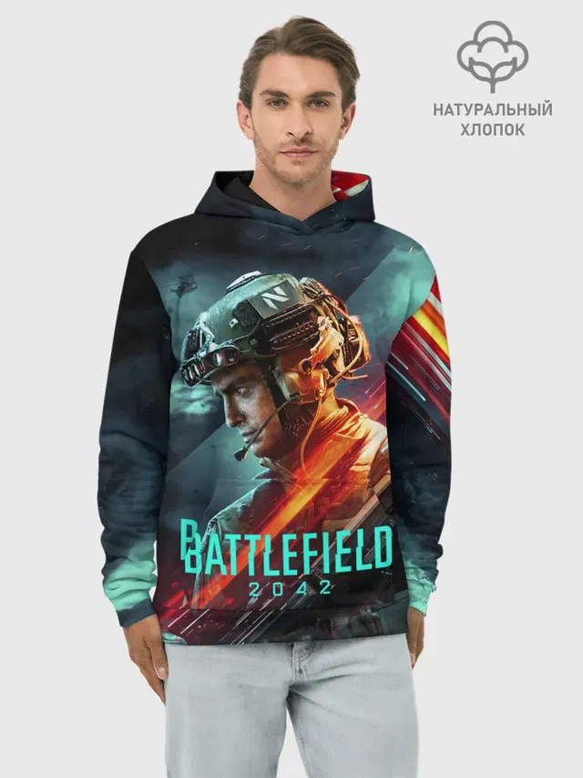 Худи мужской базовый хлопок с принтом «Battlefield 2042 game art»