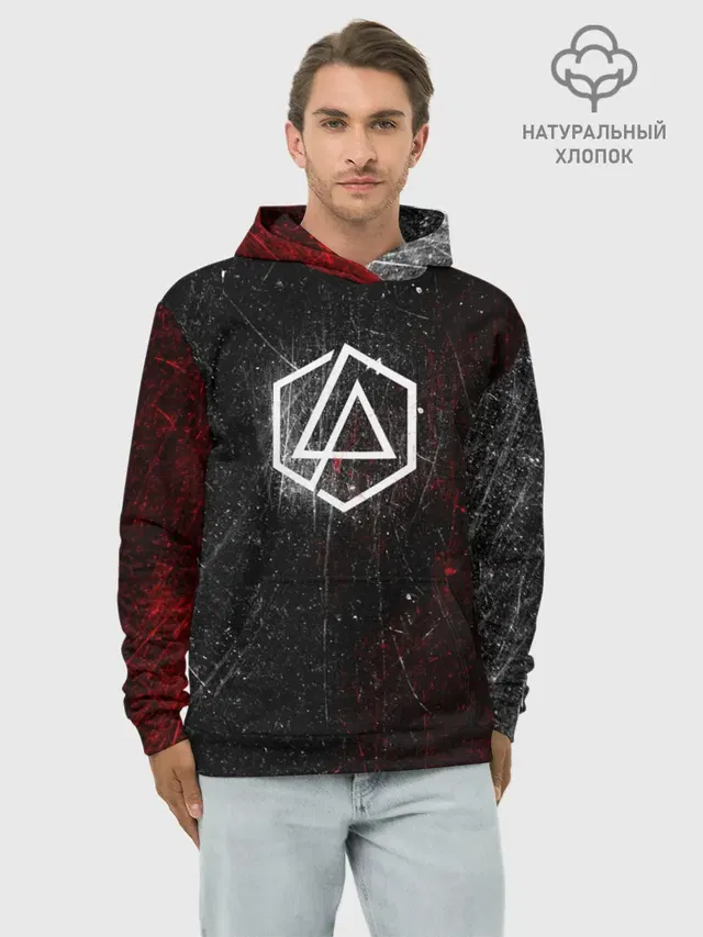 Худи мужской базовый хлопок с принтом «Hexagon — Linkin Park Logo»