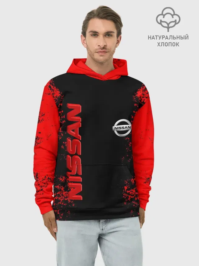 Худи мужской базовый хлопок с принтом «Nissan — NISSAN RED»