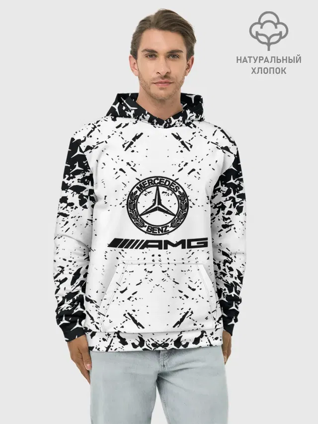 Худи мужской базовый хлопок с принтом «Merсedes — Mercedes — брызги красок,»