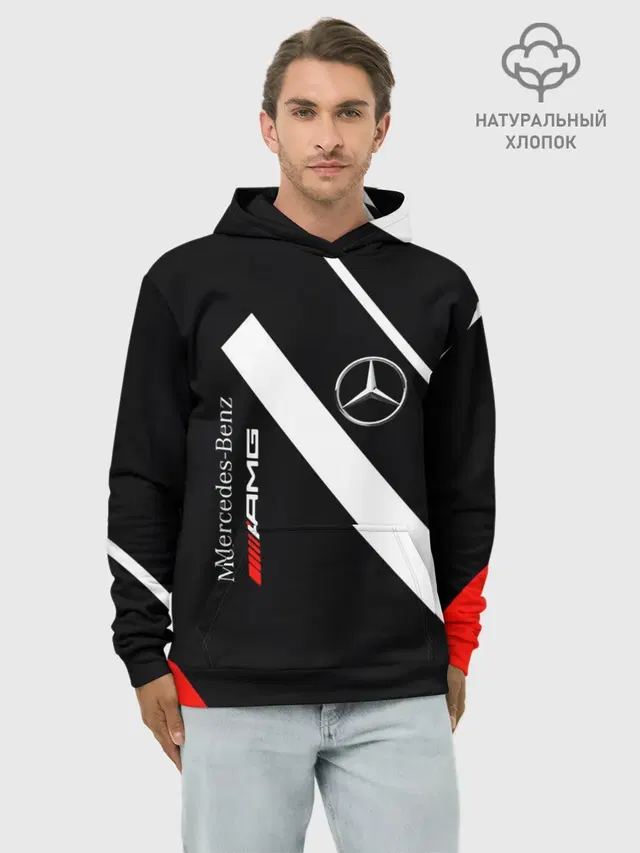 Худи мужской базовый хлопок с принтом «Merсedes — Mercedes-AMG — Мерседес-АМГ»