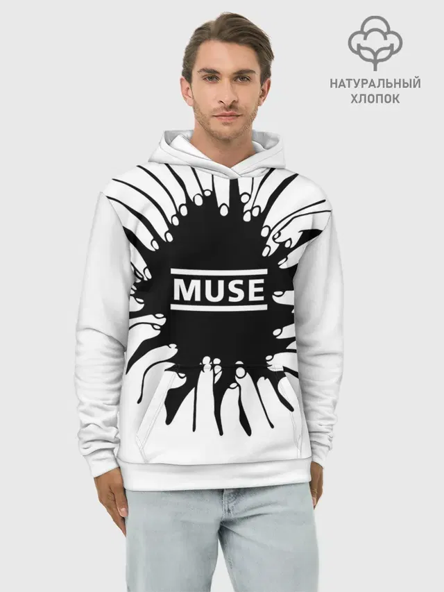 Худи мужской базовый хлопок с принтом «MUSE пальцы»