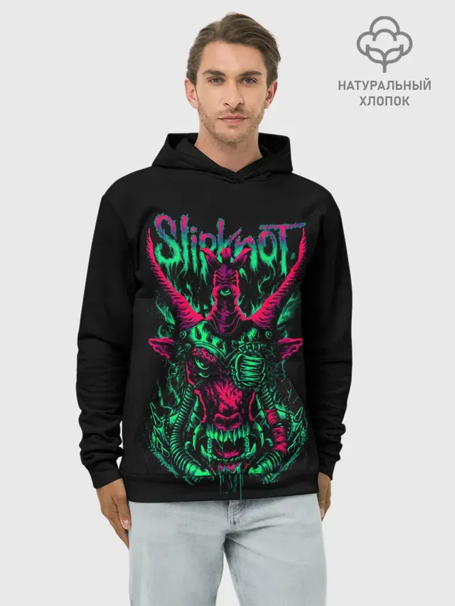 Худи мужской базовый хлопок с принтом «Slipknot криповый козел»
