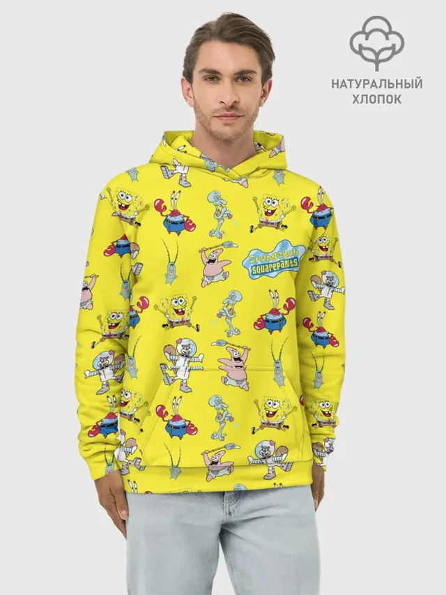 Худи мужской базовый хлопок с принтом «Губка Боб — SpongeBob pattern»