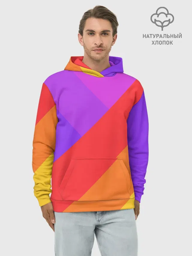 Худи мужской базовый хлопок с принтом «Текстуры — РАДУЖНАЯ ГЕОМЕТРИЯ — RAINBOW GEOMETRY»