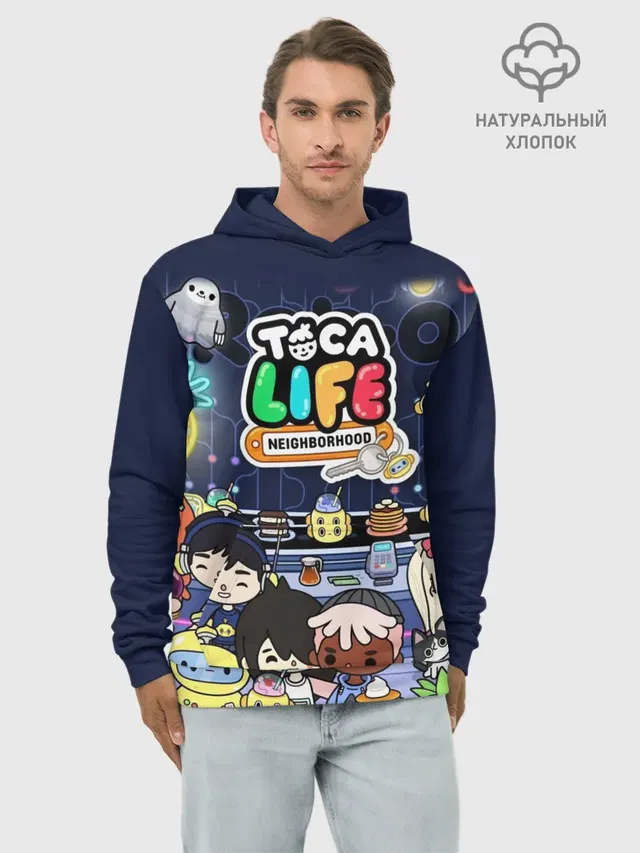 Худи мужской базовый хлопок с принтом «Toca Boca — TOKA LIFE ПЕРСОНАЖИ»