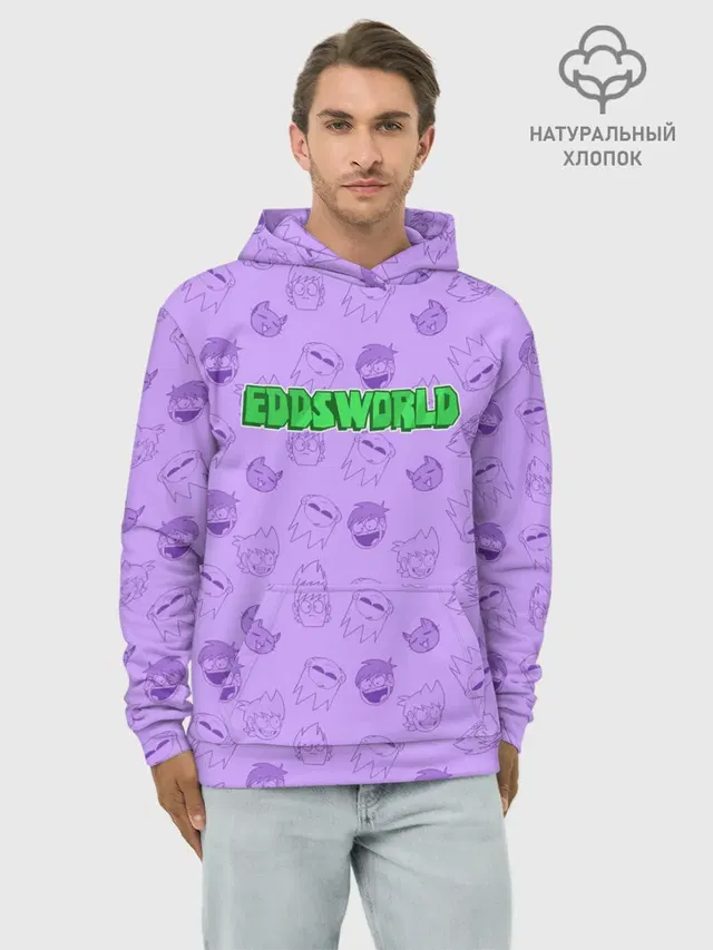 Худи мужской базовый хлопок с принтом «Eddsworld — Pattern EDDSWORLD»