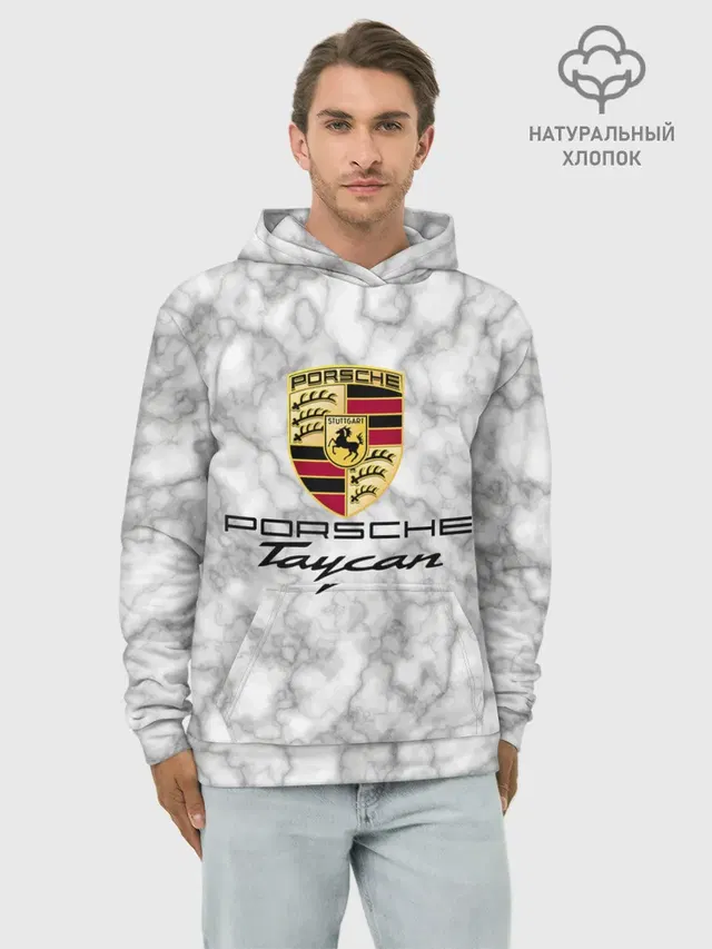 Худи мужской базовый хлопок с принтом «Porsche Taycan — [Porsche Taycan] - Как у Литвина»