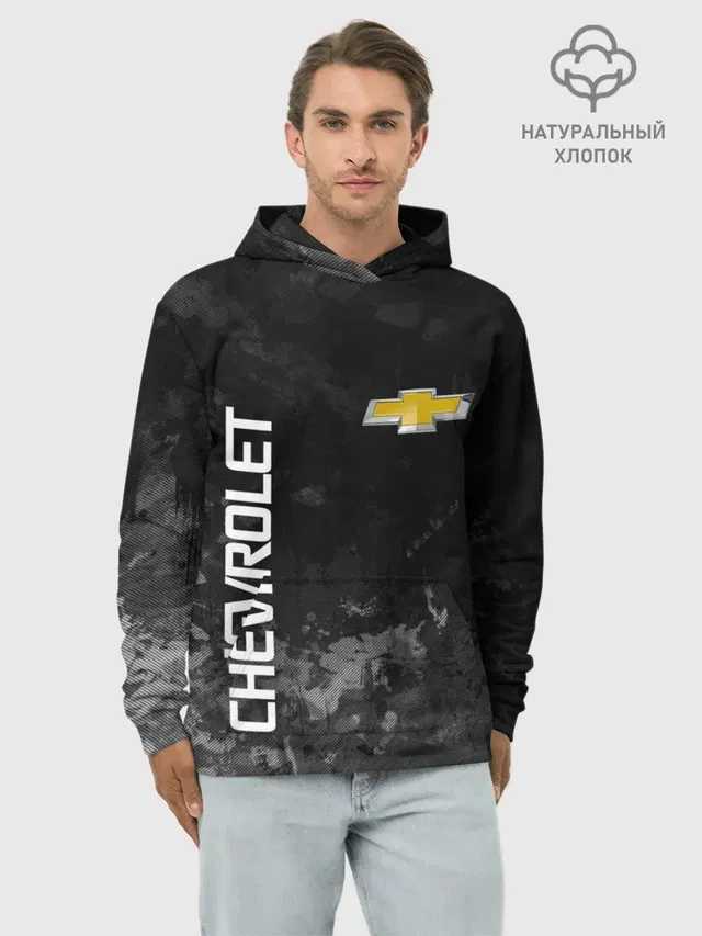 Худи мужской базовый хлопок с принтом «Bowtie logo — Chevrolet, gray»