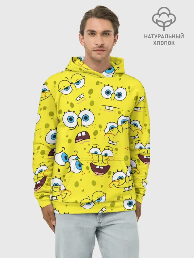 Худи мужской базовый хлопок с принтом «Губка Боб — SpongeBob pattern»