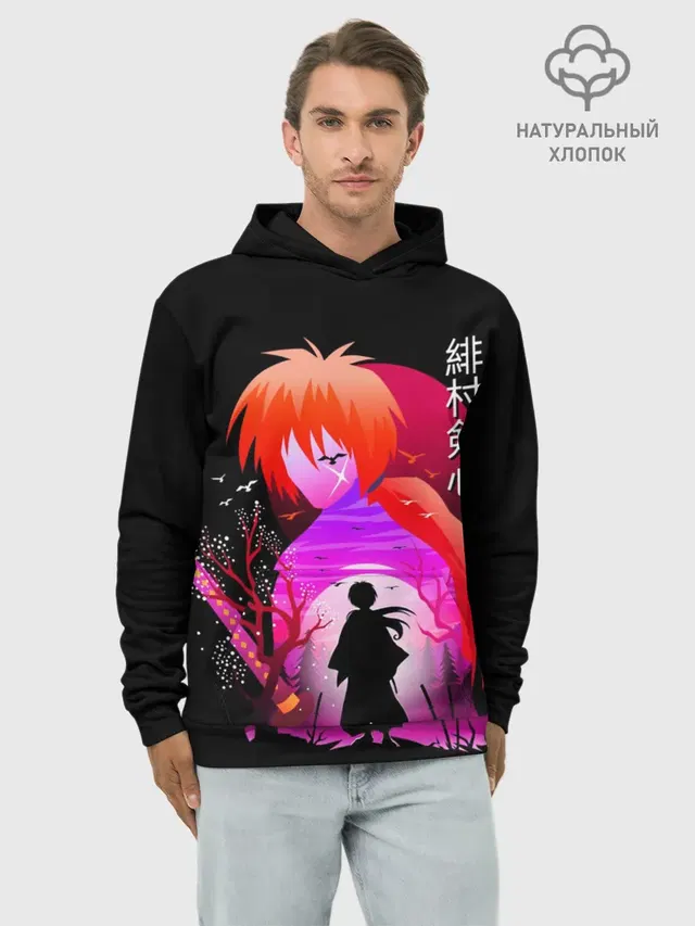 Худи мужской базовый хлопок с принтом «Rurouni Kenshin»