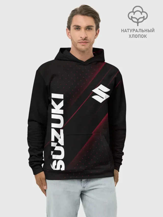 Худи мужской базовый хлопок с принтом «Suzuki — SUZUKI, sport»