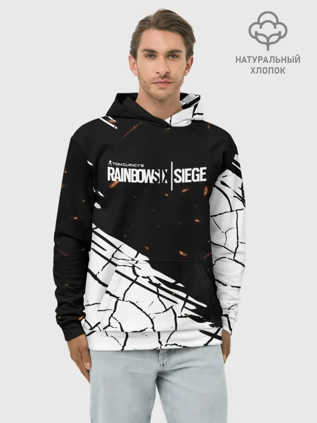 Худи мужской базовый хлопок с принтом «cracked texture — Rainbow Six Siege: Раскаленные пули.»