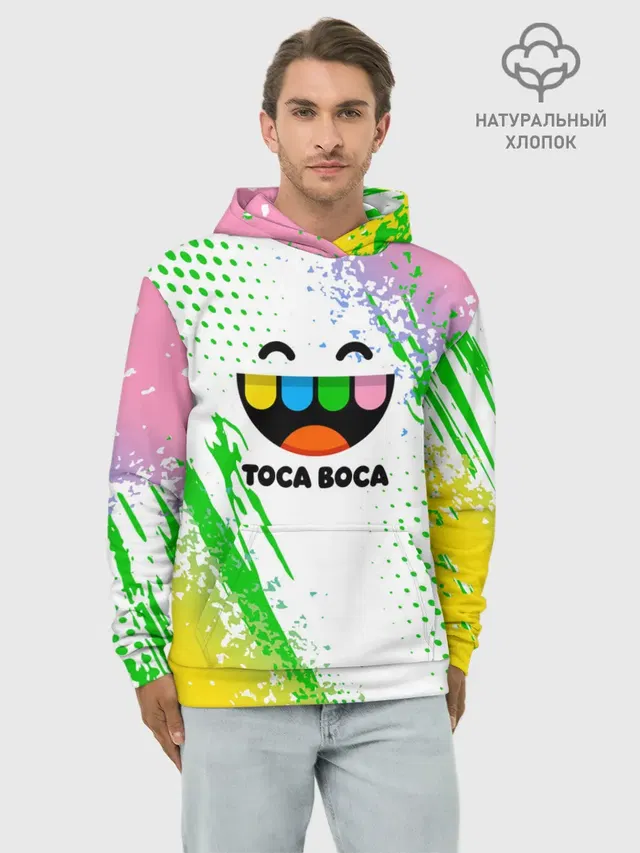 Худи мужской базовый хлопок с принтом «Toca Boca — Toca Boca: Улыбашка.»