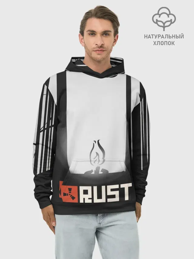 Худи мужской базовый хлопок с принтом «Rust — Огонёк из Раста»