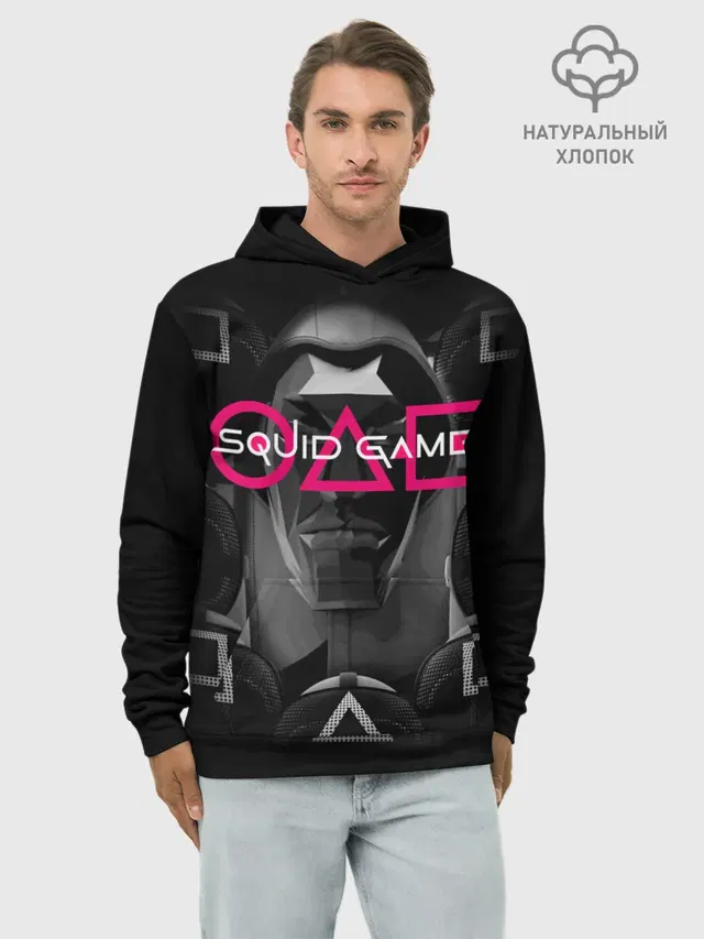 Худи мужской базовый хлопок с принтом «Игра в кальмара — Squid game: masks»