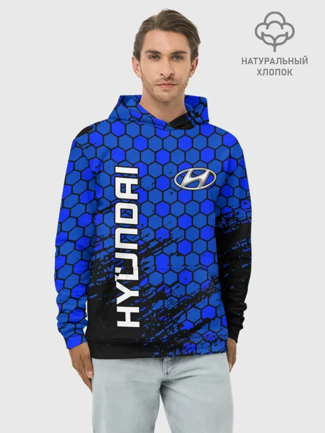 Худи мужской базовый хлопок с принтом «Hyundai — Hyundai/Хёндай»