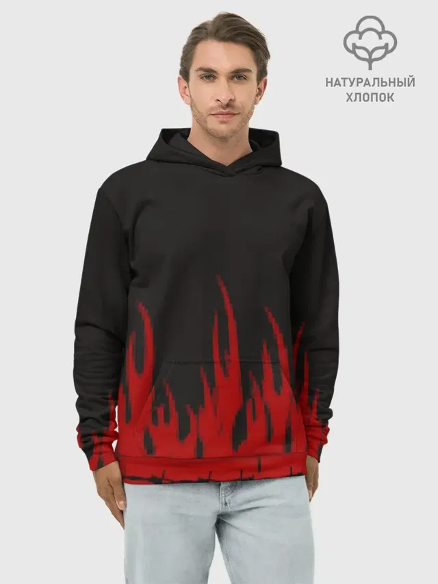 Худи мужской базовый хлопок с принтом «Pixel Fire»