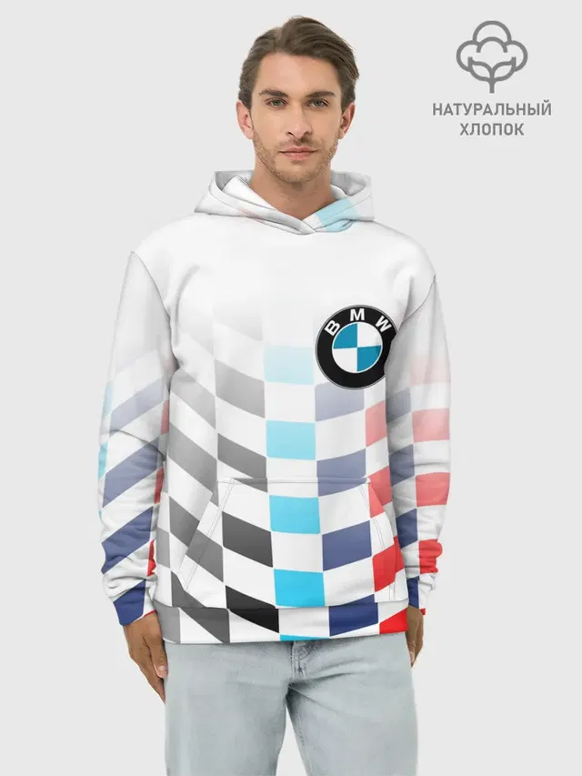 Худи мужской базовый хлопок с принтом «BMW — BMW GROUP — M PERFORMANCE BMW SPORT»