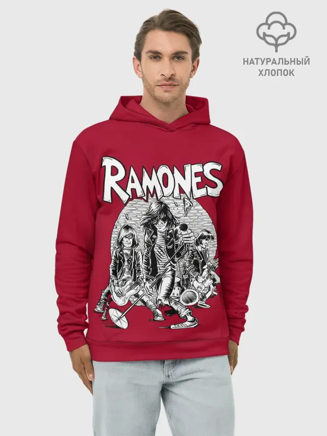 Худи мужской базовый хлопок с принтом «BW Ramones»