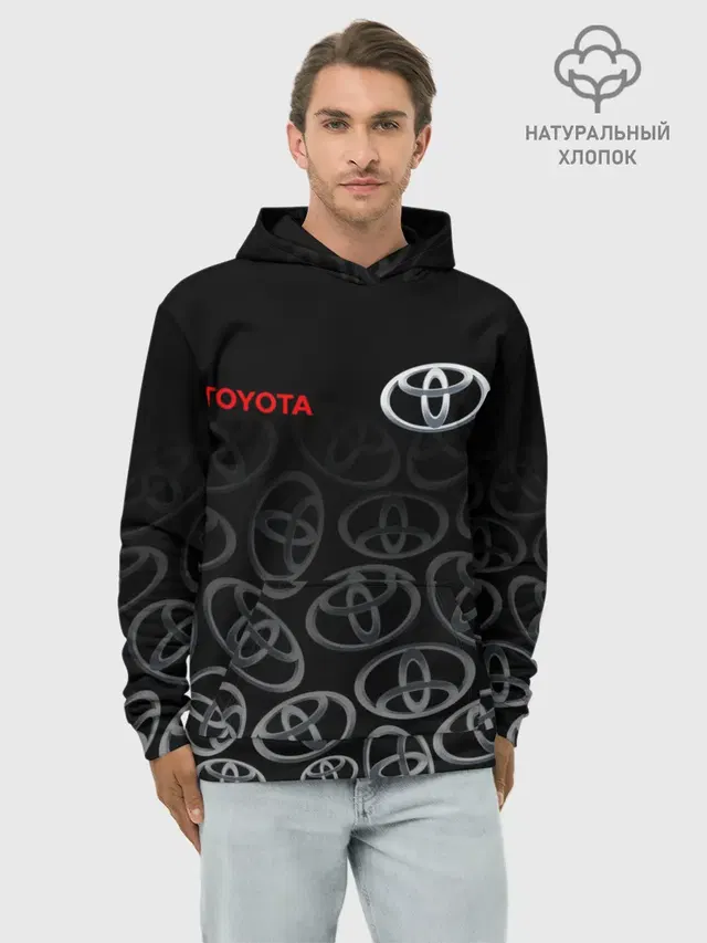 Худи мужской базовый хлопок с принтом «Тойота — TOYOTA SPORT — LOGOBOMBING»