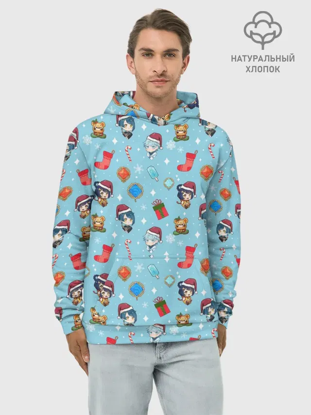 Худи мужской базовый хлопок с принтом «Геншин Импакт — GI Christmas Pattern»