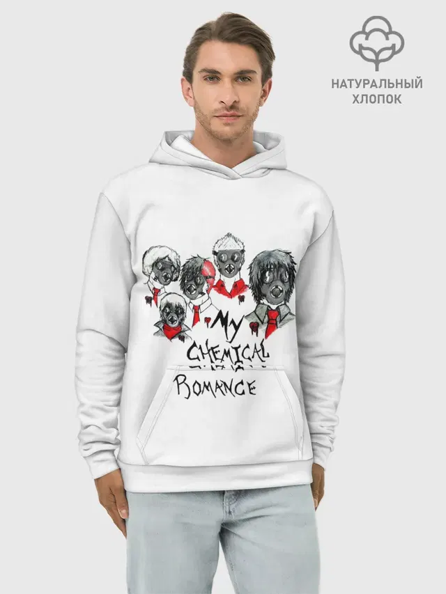 Худи мужской базовый хлопок с принтом «My Chemical Romance — Группа My Chemical Romance в противогазах»