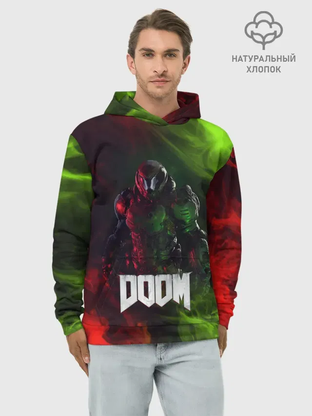 Худи мужской базовый хлопок с принтом «Дум — Doomguy»