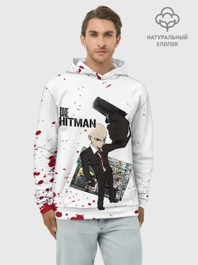 Худи мужской базовый хлопок с принтом «ONE Hitman»