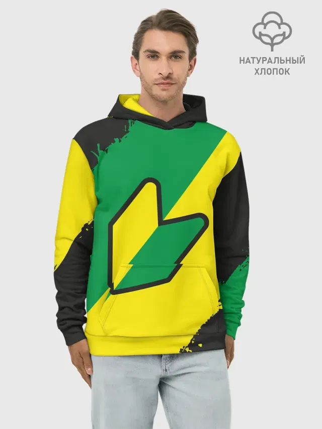 Худи мужской базовый хлопок с принтом «JDM Green Yellow Logo»