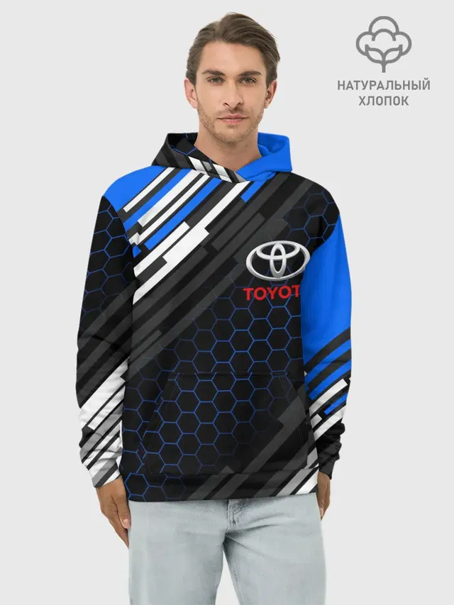 Худи мужской базовый хлопок с принтом «Тойота — TOYOTA SPORT — ЛИНИИ — LINES»