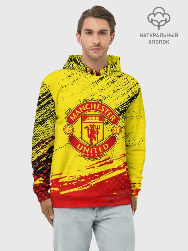 Худи мужской базовый хлопок с принтом «Манчестер Юнайтед — Manchester United Футбольный клуб.»