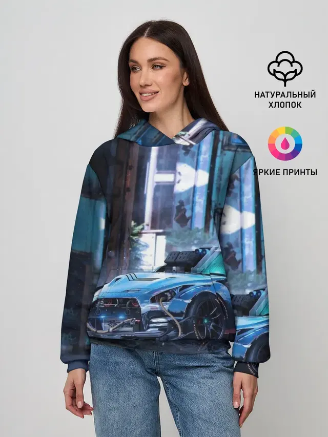Женское худи с принтом «Nissan — Nissan GTR R35»