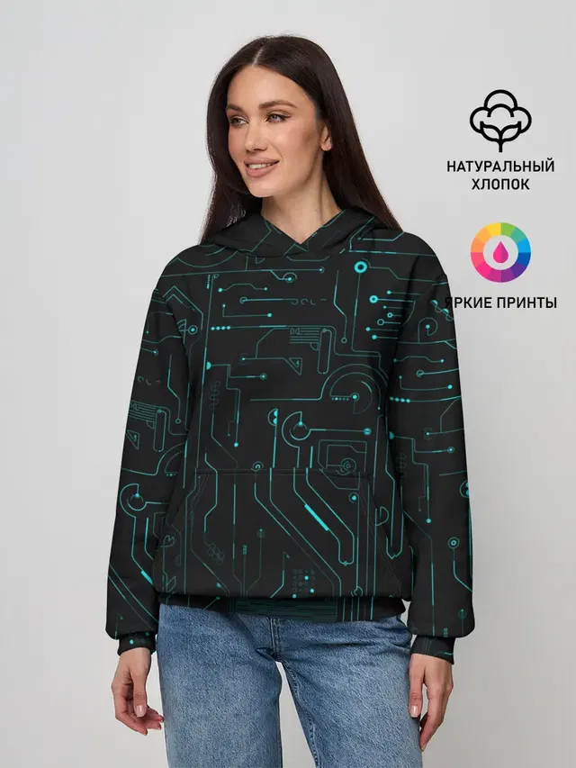 Женское худи с принтом «Hi-Tech»