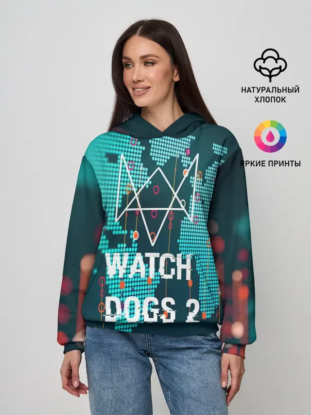 Женское худи с принтом «DedSec — Watch Dogs 2 NETWORK HACK»