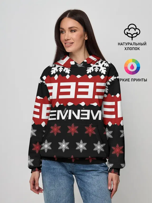 Женское худи с принтом «Eminem — Праздничный Eminem»